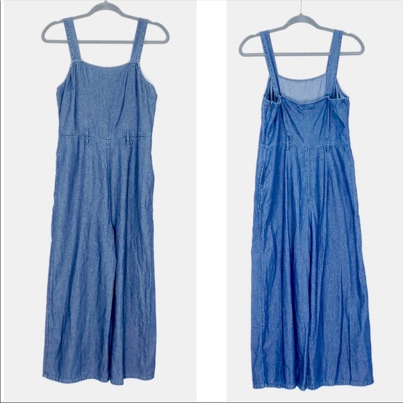 American Eagle Outfitters thin wide leg chambray overalls sz 4 - Picture 1 of 7